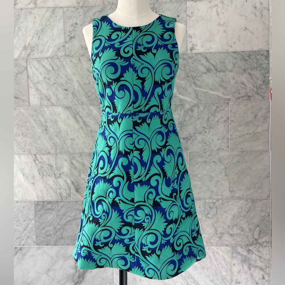 J. Crew Vibrant Blue and Green Swirl Mini Dress